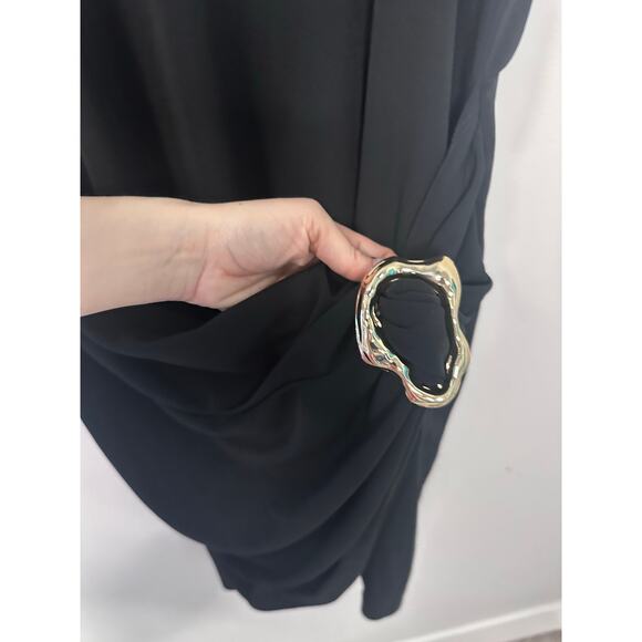 Marella Art.365 Arnes Draped Buckle-Embellished Mini Dress Black Size Large - Picture 2 of 7